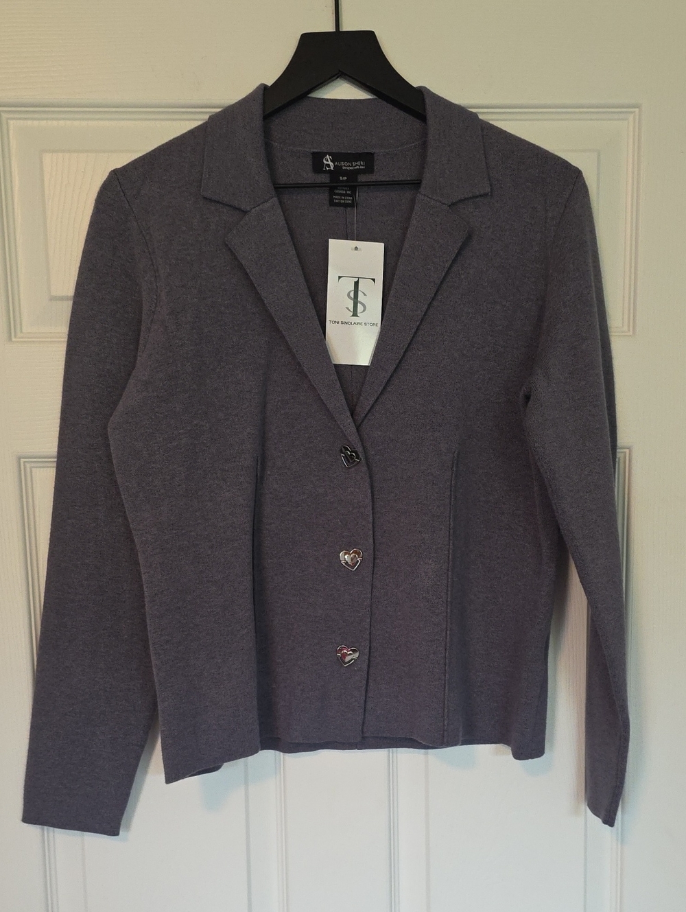 Grey Knit Blazer with Heart Snaps NWT